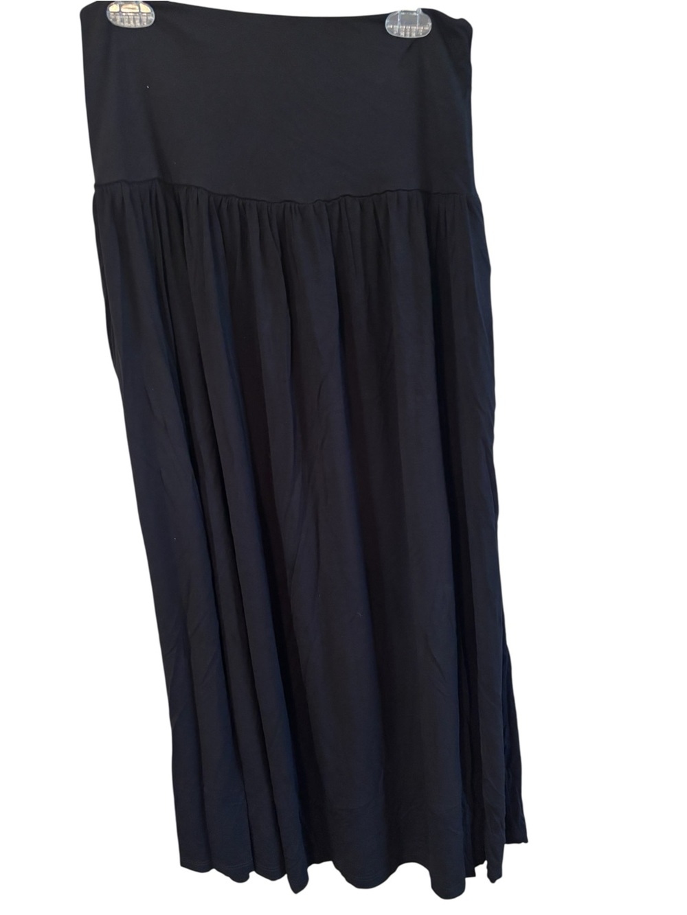 Simlu Skirt Large Black Maxi Flowy Fold-Over Waistband Side Pockets Stretchy